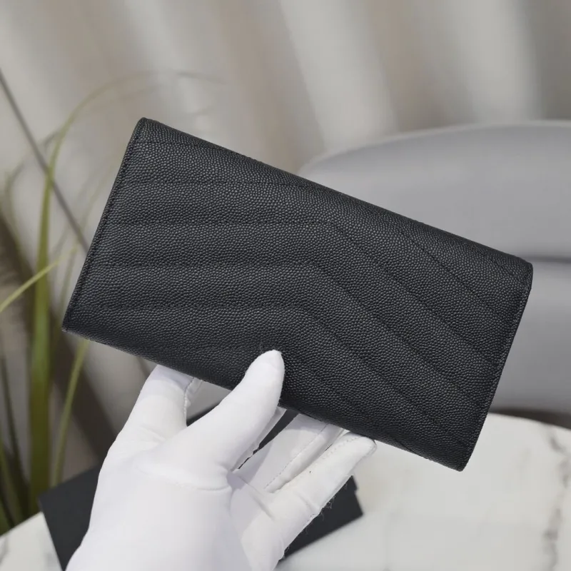 YSL Black Leather Long Flap Wallet - Image 3