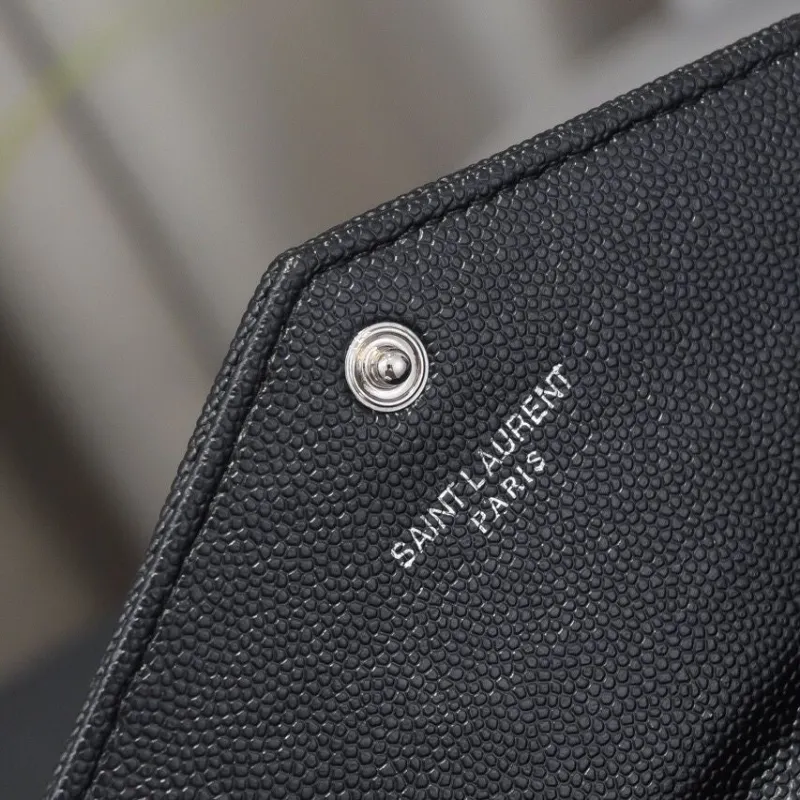 YSL Black Leather Long Flap Wallet - Image 7