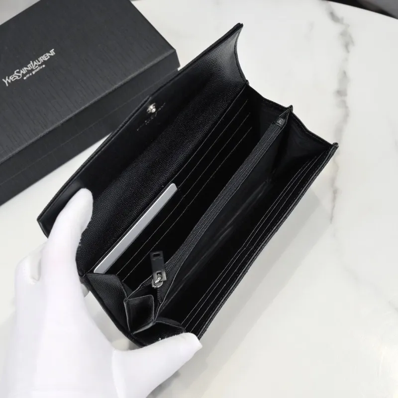YSL Black Leather Long Flap Wallet - Image 8