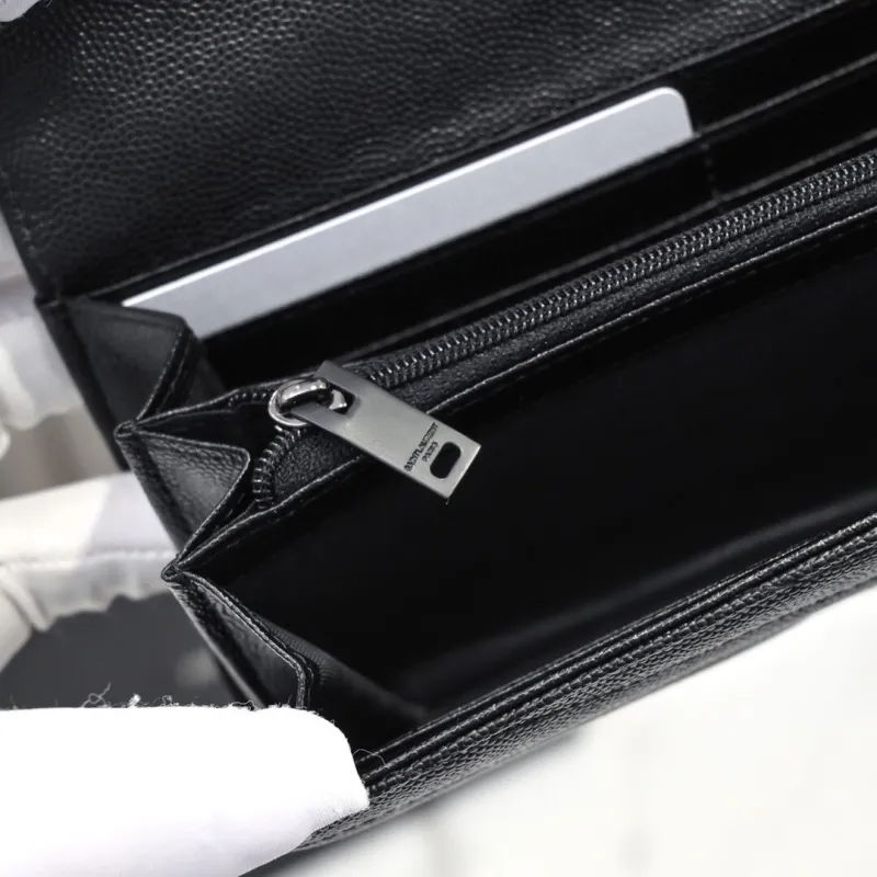 YSL Black Leather Long Flap Wallet - Image 9