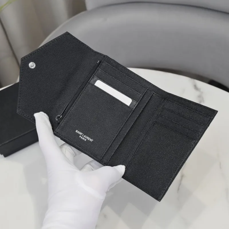 YSL Black Compact Leather Wallet - Image 5