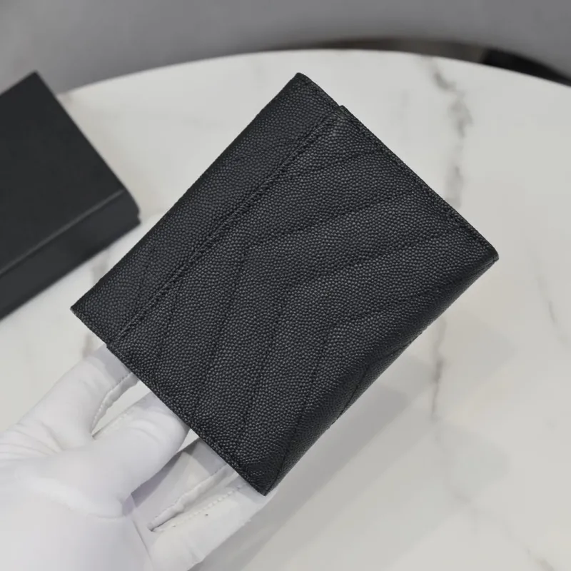 YSL Black Leather Compact Wallet - Image 3