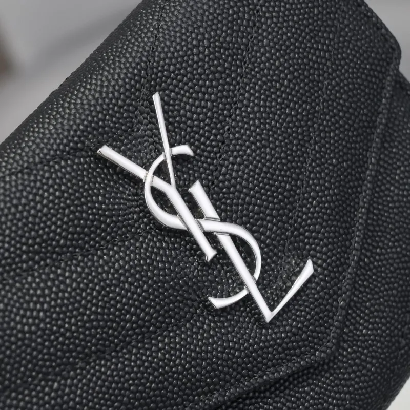 YSL Black Leather Compact Wallet - Image 4