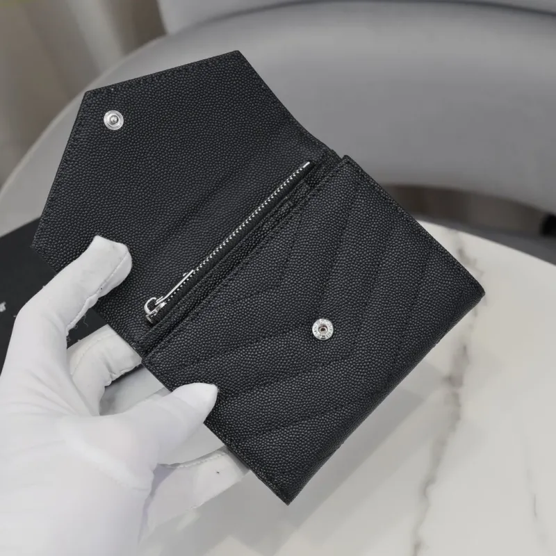 YSL Black Leather Compact Wallet - Image 5