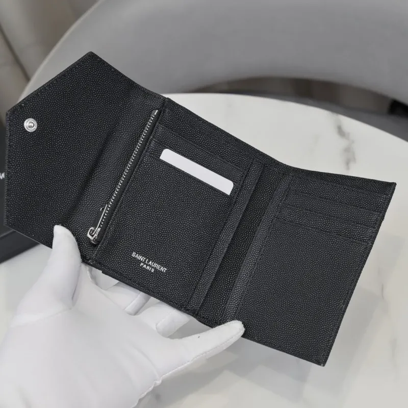 YSL Black Leather Compact Wallet - Image 6