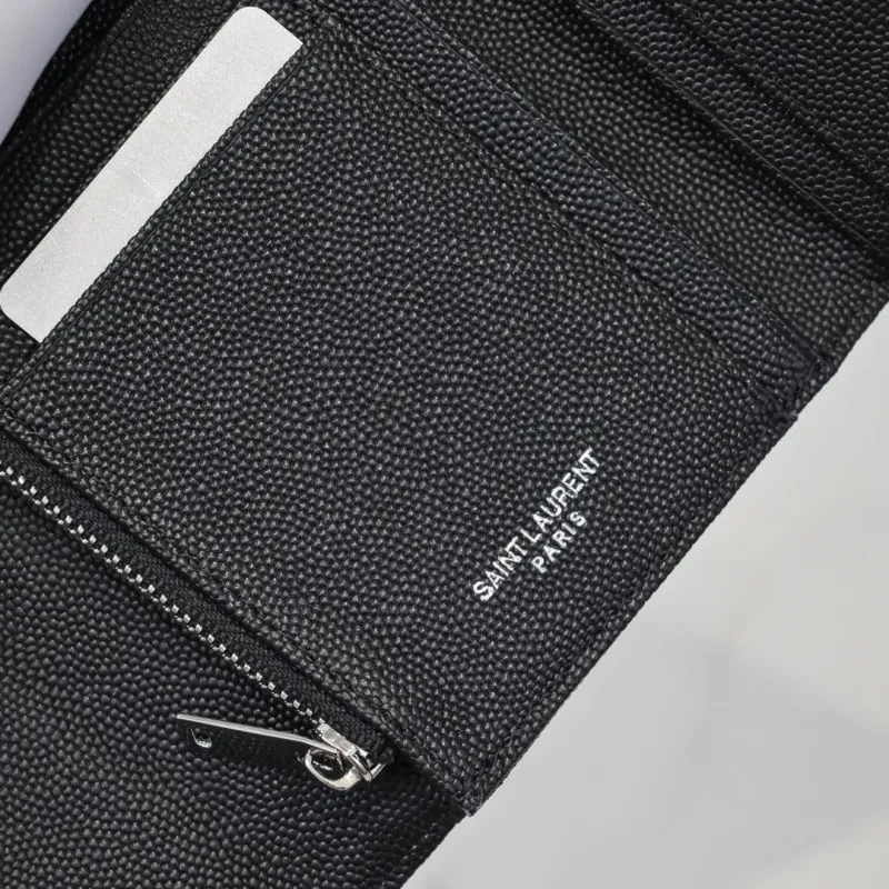 YSL Black Leather Compact Wallet - Image 7