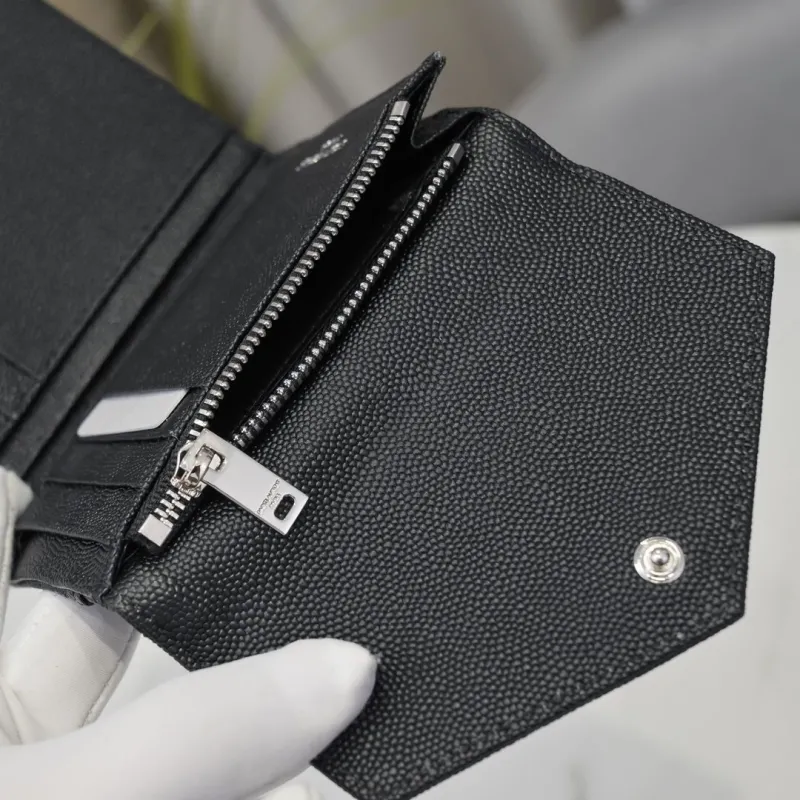 YSL Black Leather Compact Wallet - Image 9