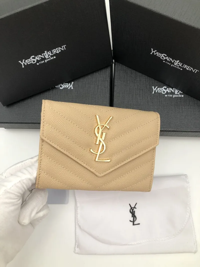 Yves Saint Laurent Beige Compact Leather Wallet 208 - Image 3