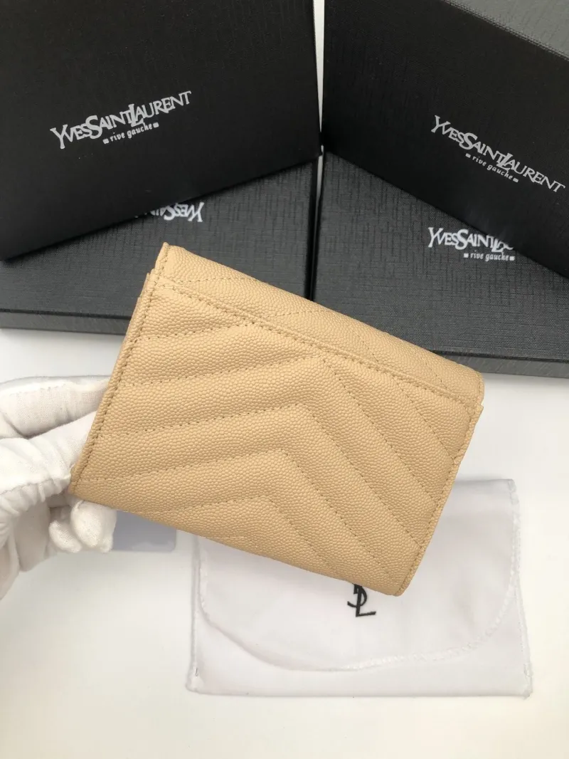 Yves Saint Laurent Beige Compact Leather Wallet 208 - Image 4