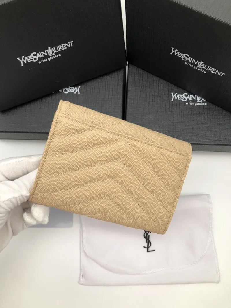 Yves Saint Laurent Beige Compact Leather Wallet 208 - Image 5