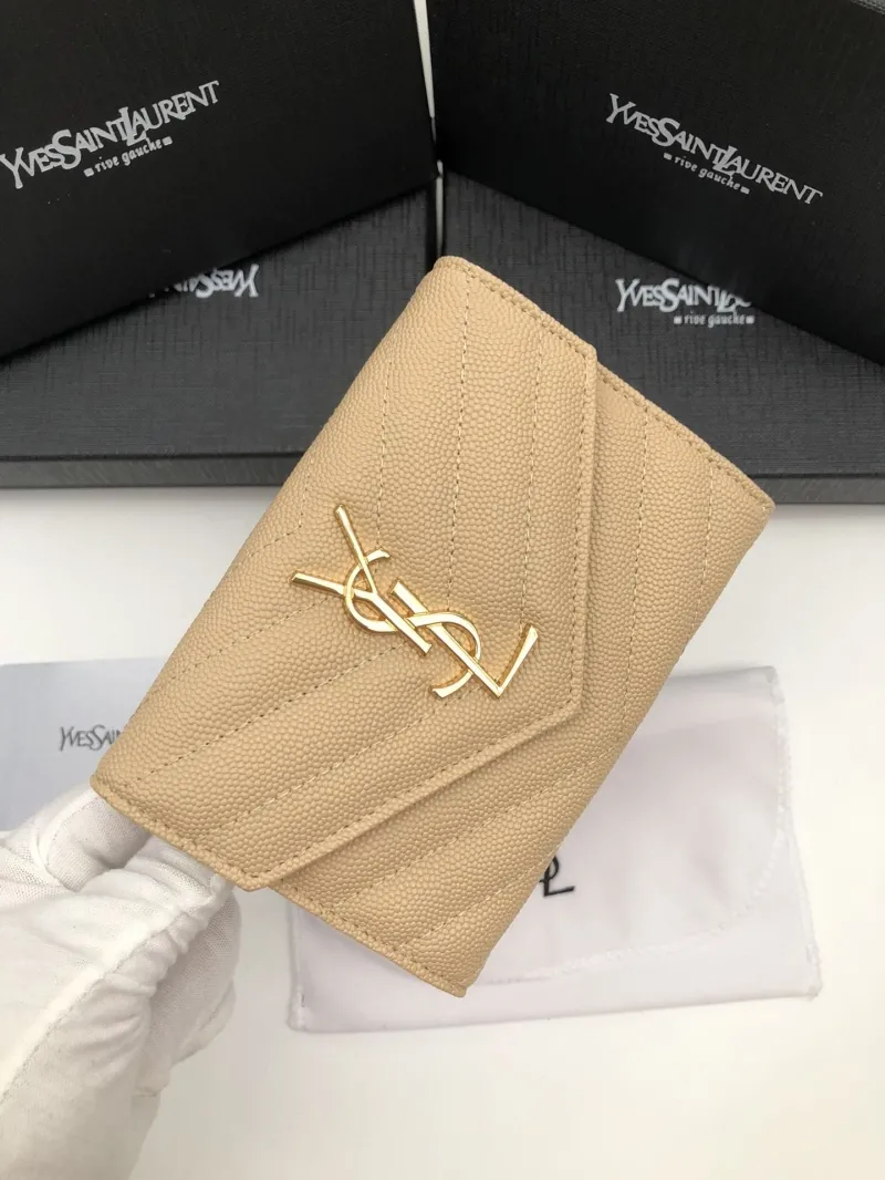 Yves Saint Laurent Beige Compact Leather Wallet 208 - Image 6