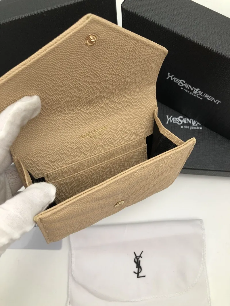 Yves Saint Laurent Beige Compact Leather Wallet 208 - Image 8