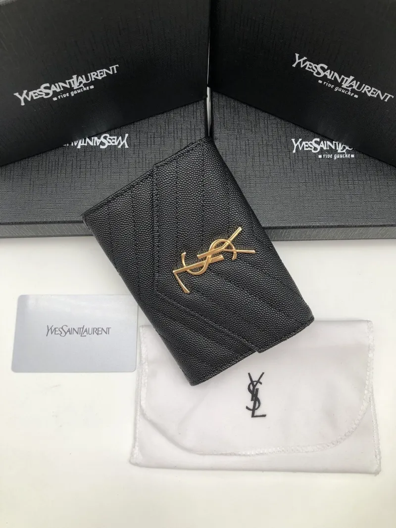 Yves Saint Laurent Black Leather Compact Wallet