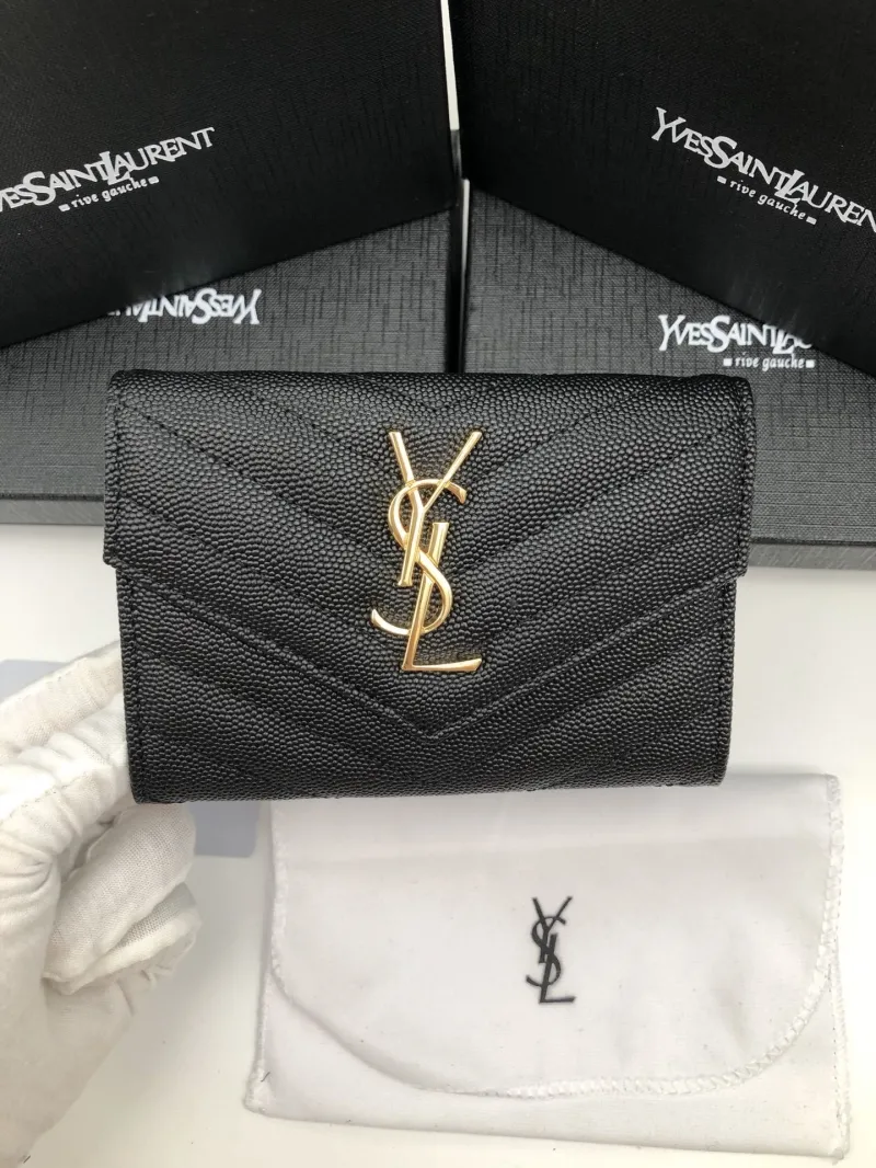 Yves Saint Laurent Black Leather Compact Wallet - Image 3