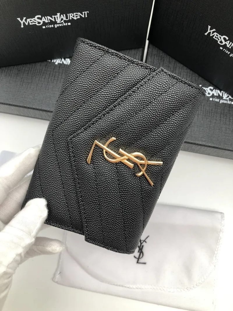 Yves Saint Laurent Black Leather Compact Wallet - Image 4