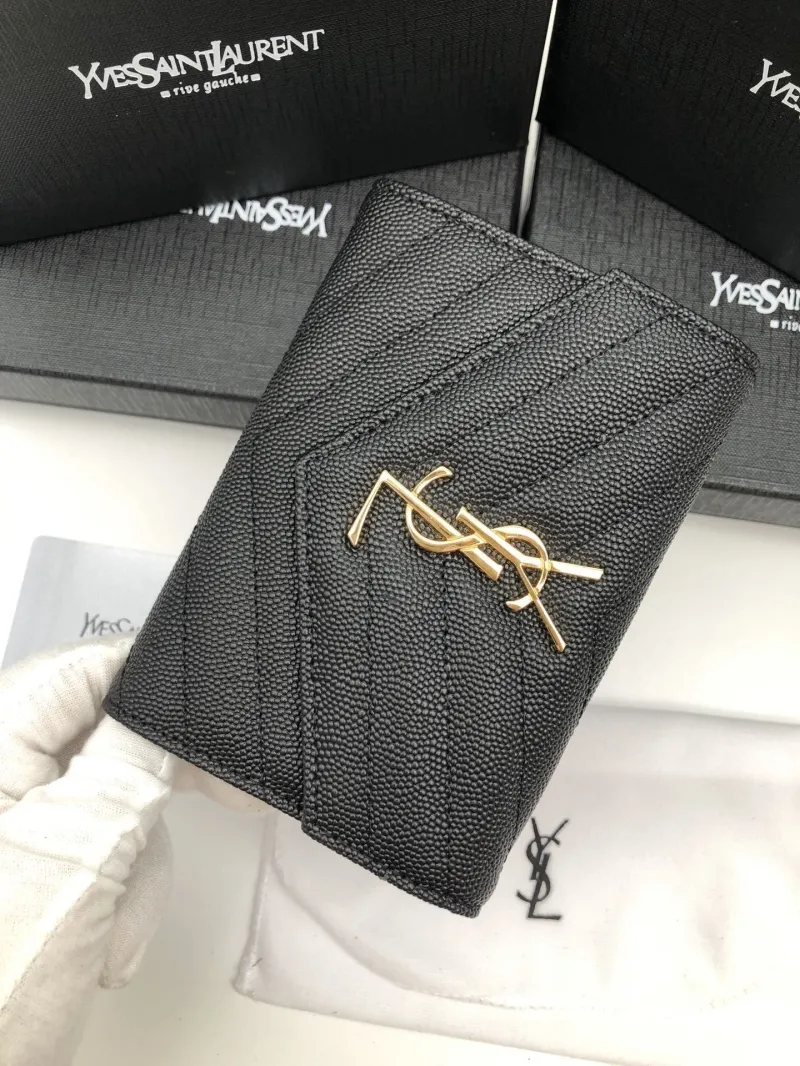 Yves Saint Laurent Black Leather Compact Wallet - Image 6
