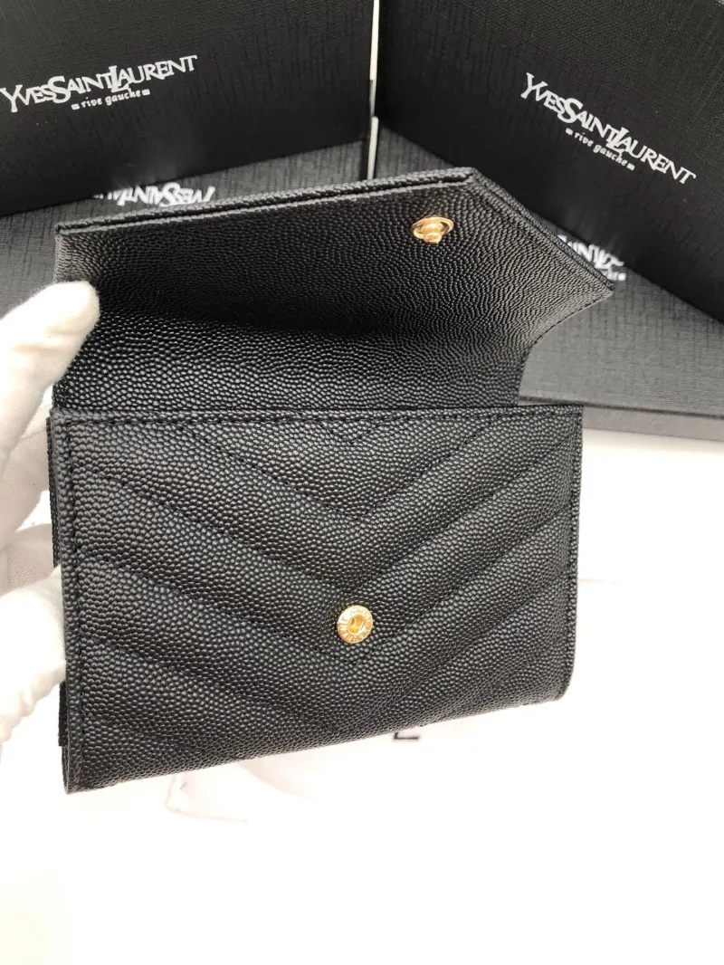 Yves Saint Laurent Black Leather Compact Wallet - Image 7