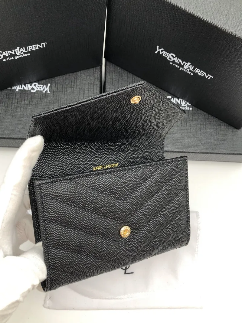 Yves Saint Laurent Black Leather Compact Wallet - Image 8