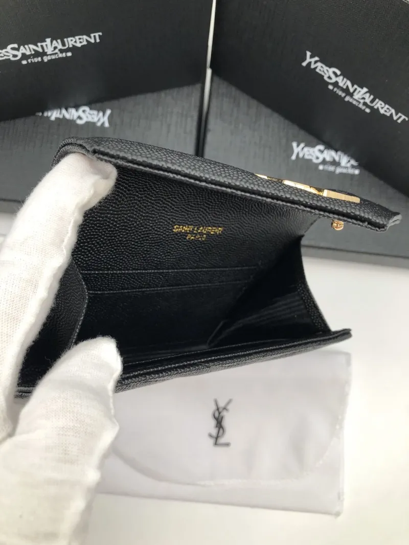 Yves Saint Laurent Black Leather Compact Wallet - Image 9