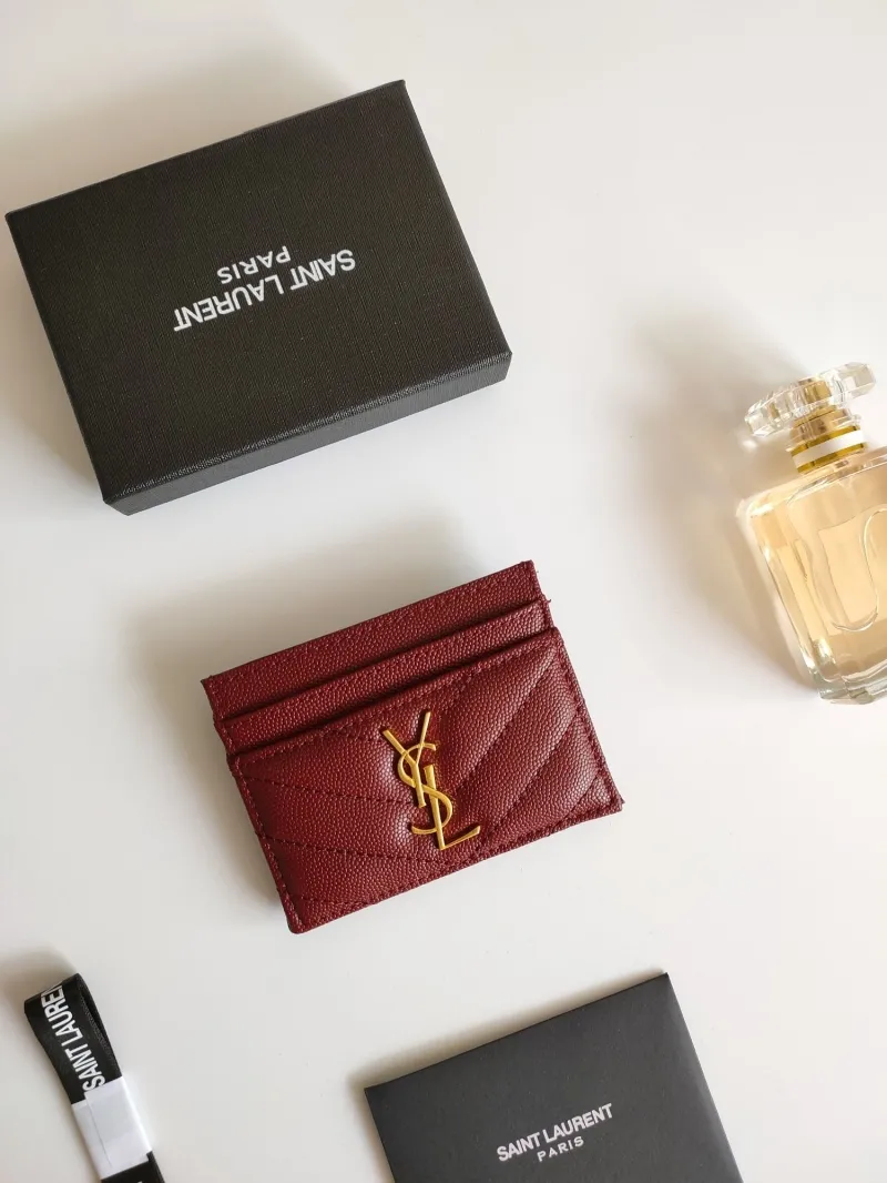 YSL Burgundy Leather Card Holder 214