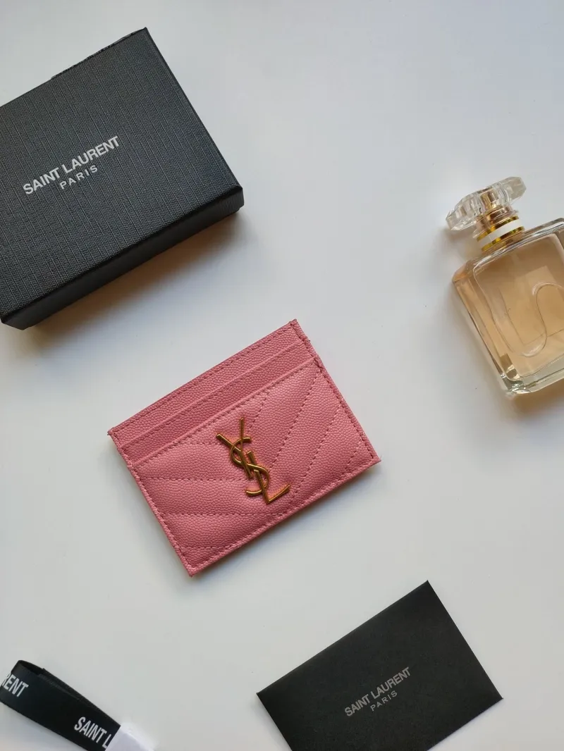 Saint Laurent Pink Grained Leather Card Holder