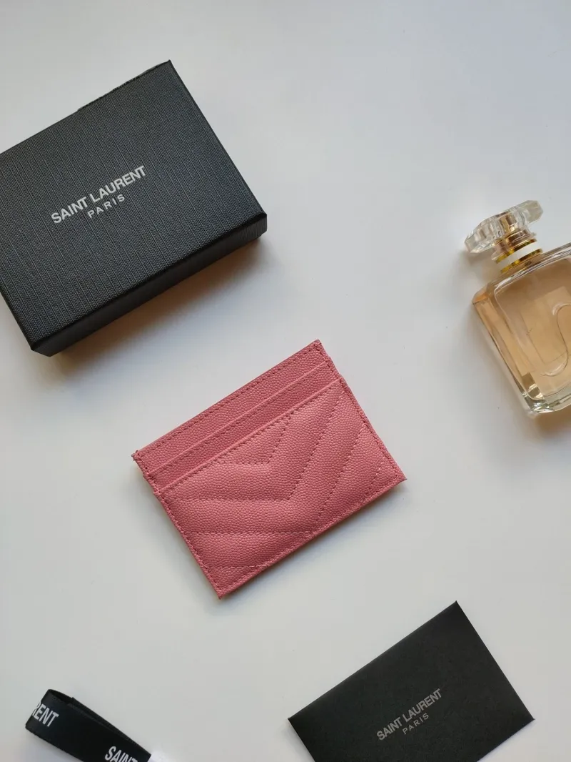 Saint Laurent Pink Grained Leather Card Holder - Image 3