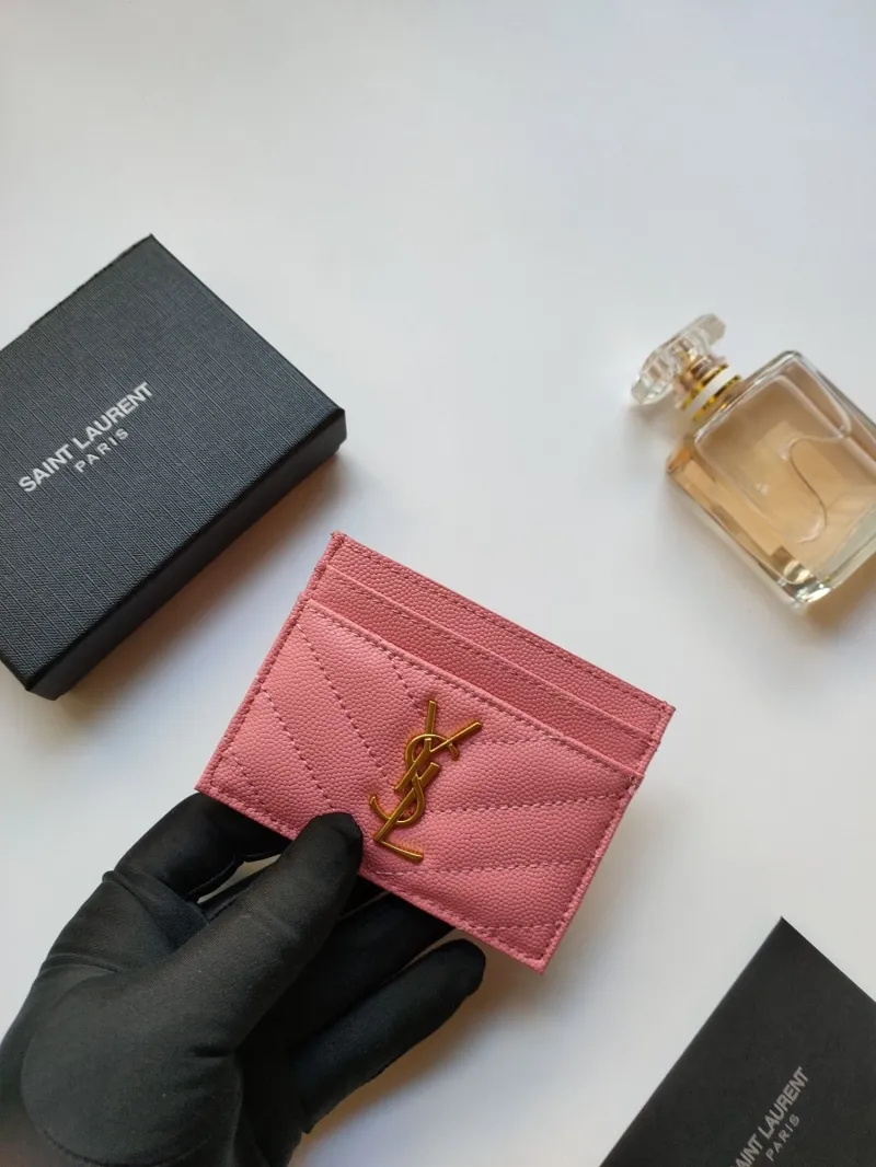 Saint Laurent Pink Grained Leather Card Holder - Image 4