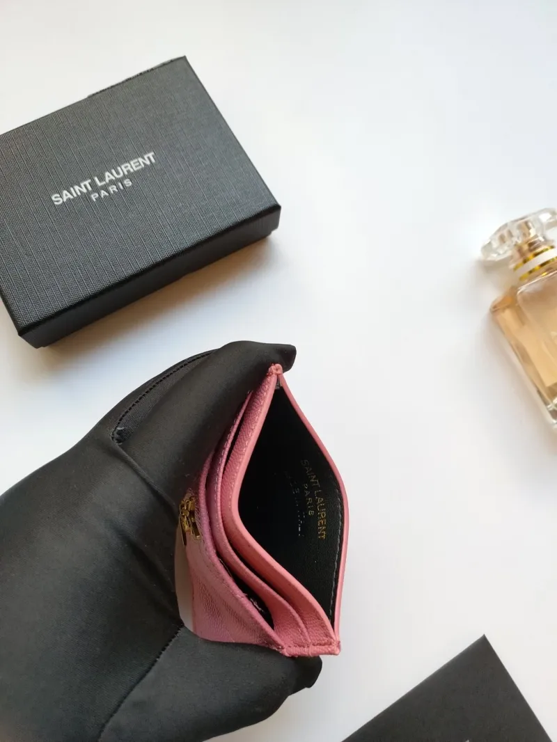 Saint Laurent Pink Grained Leather Card Holder - Image 5