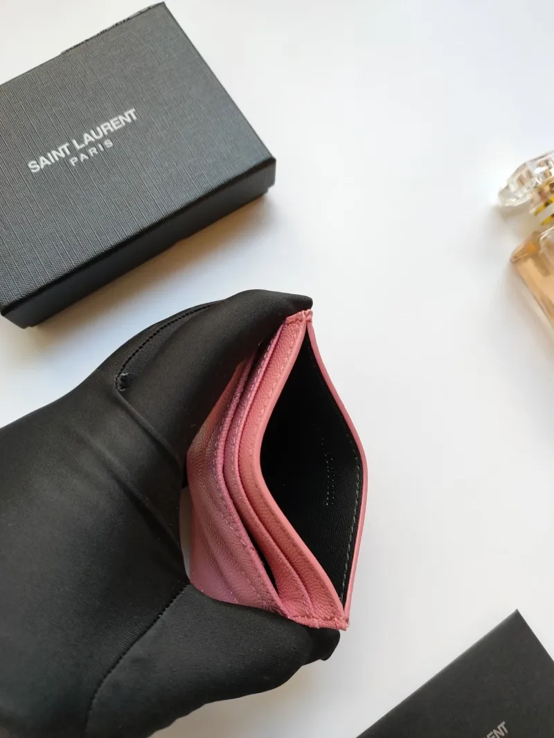 Saint Laurent Pink Grained Leather Card Holder - Image 6