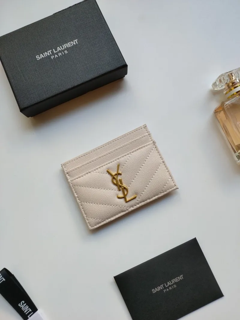 Saint Laurent Beige Quilted Card Holder 216