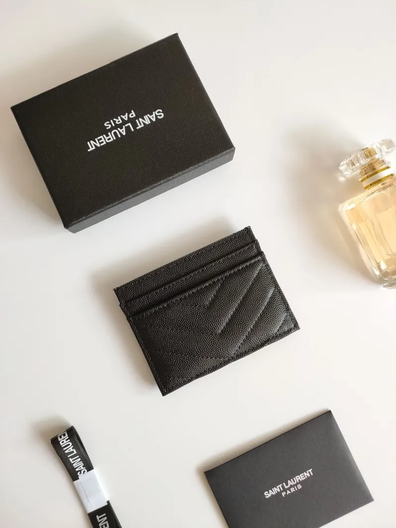 YSL Black Quilted Leather Card Holder - Image 3
