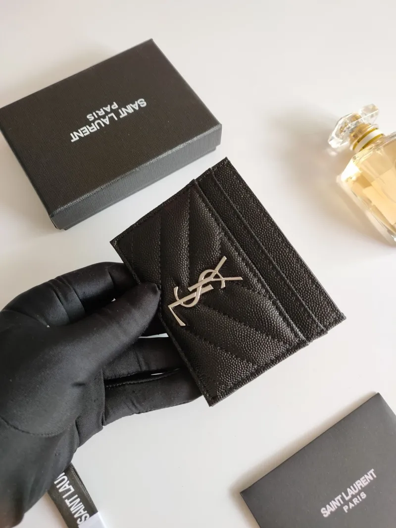 YSL Black Quilted Leather Card Holder - Image 4