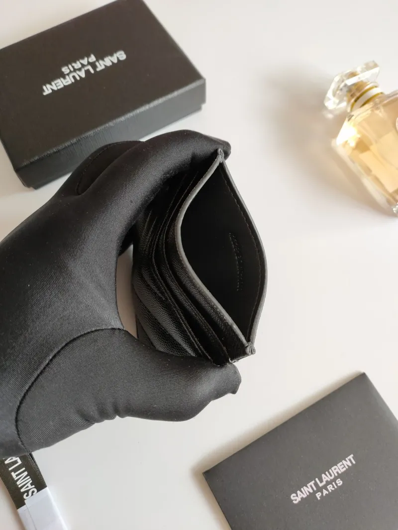 YSL Black Quilted Leather Card Holder - Image 6