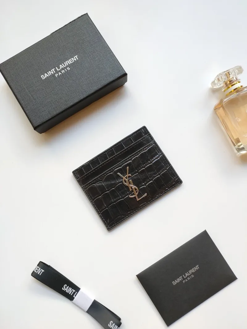 Saint Laurent Black Crocodile Embossed Card Holder
