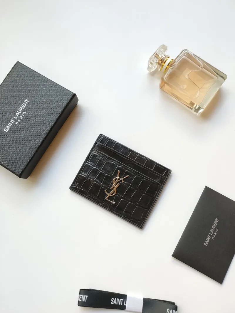 Alternative view of Saint Laurent Black Crocodile Embossed Card Holder