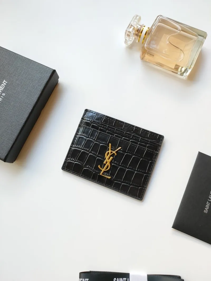 Alternative view of Saint Laurent Black Croc Embossed Card Holder