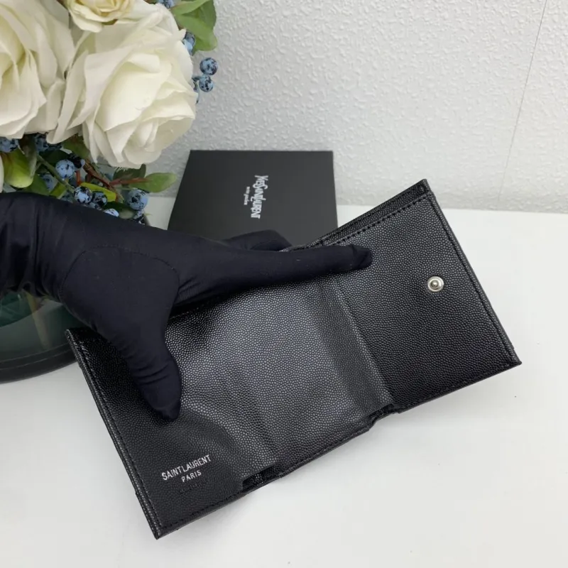 YSL Black Compact Leather Wallet 6868 - Image 8