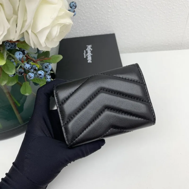 YSL Black Leather Small Wallet 6868 - Image 4