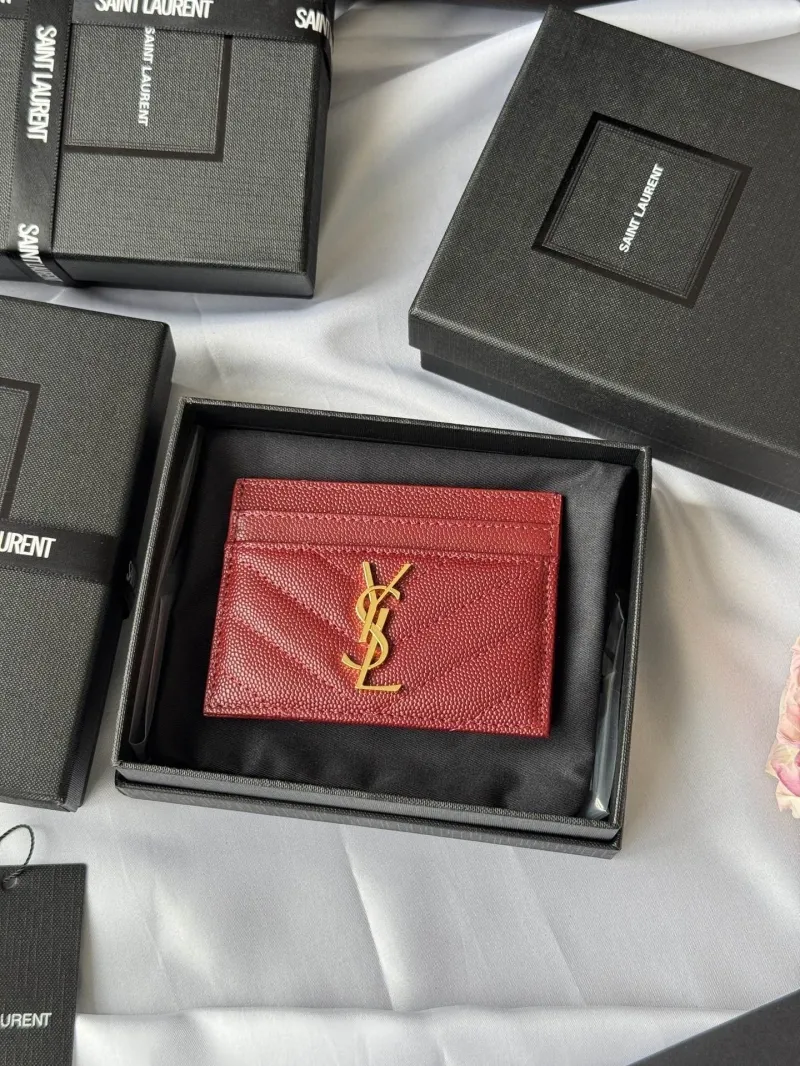 Saint Laurent Red Quilted Leather Card Holder