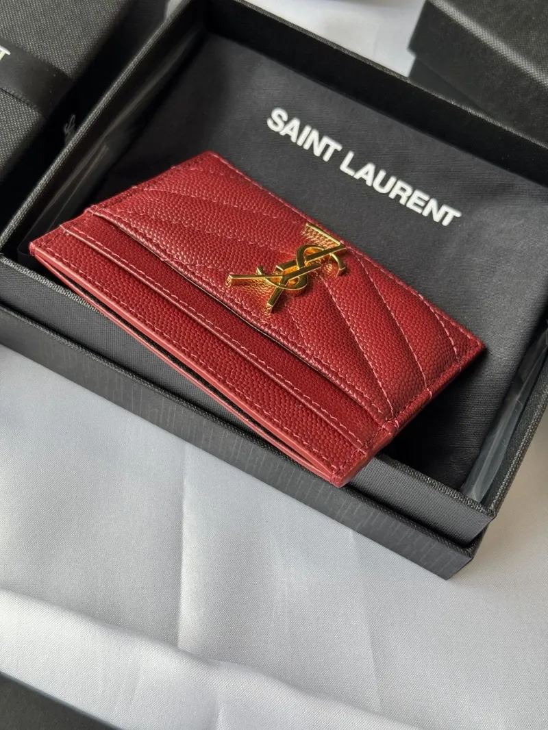 Saint Laurent Red Quilted Leather Card Holder - Image 3