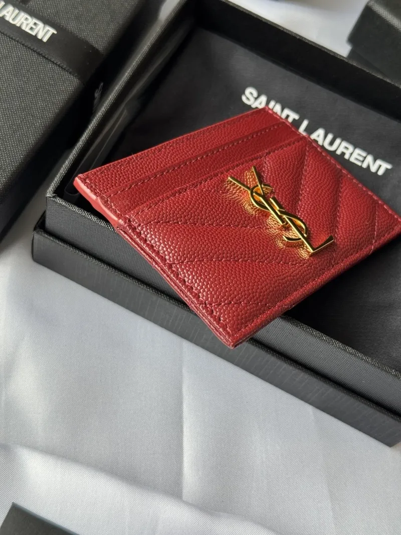Saint Laurent Red Quilted Leather Card Holder - Image 4