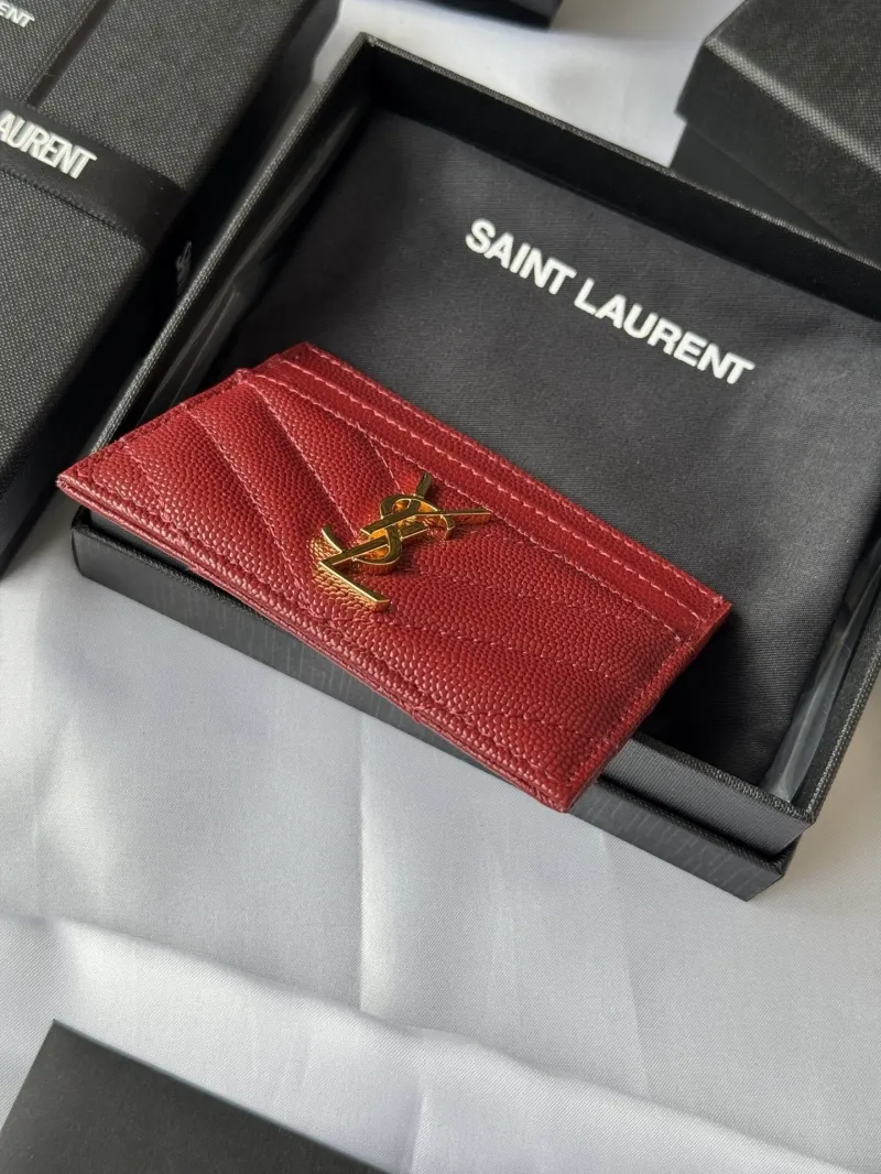 Saint Laurent Red Quilted Leather Card Holder - Image 5