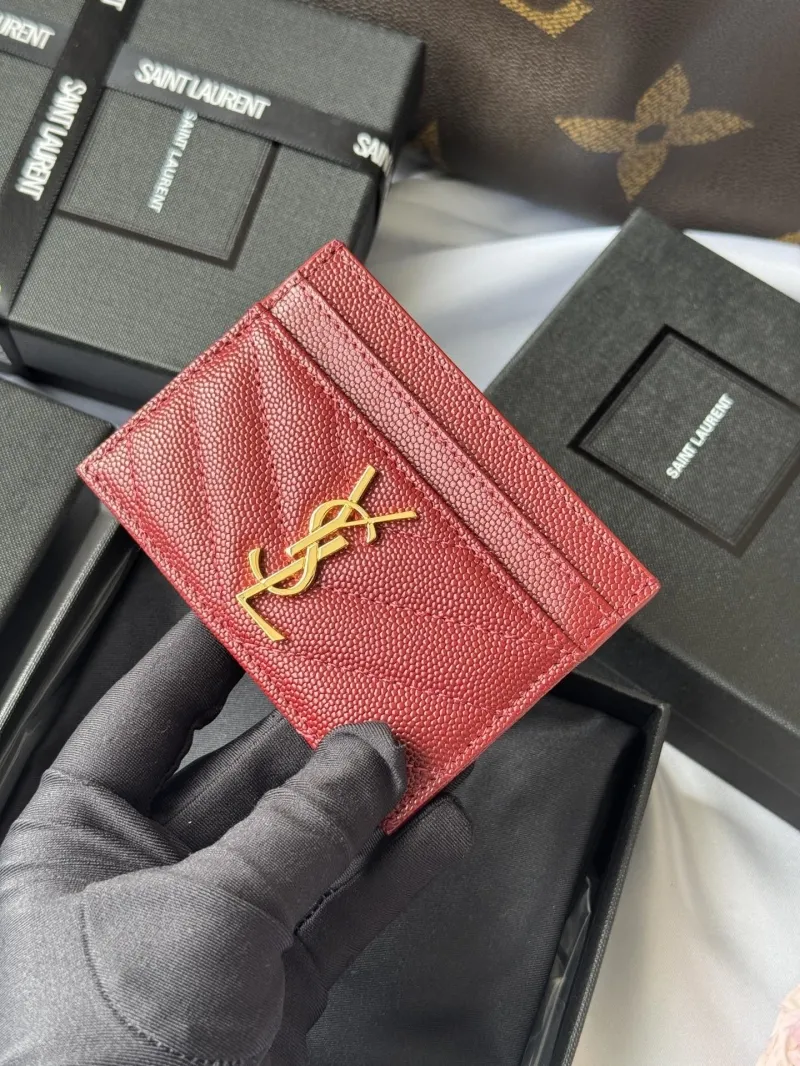 Saint Laurent Red Quilted Leather Card Holder - Image 6