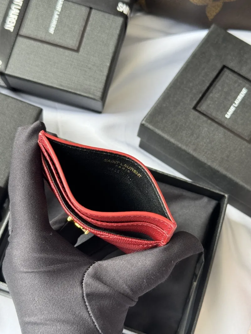 Saint Laurent Red Quilted Leather Card Holder - Image 7