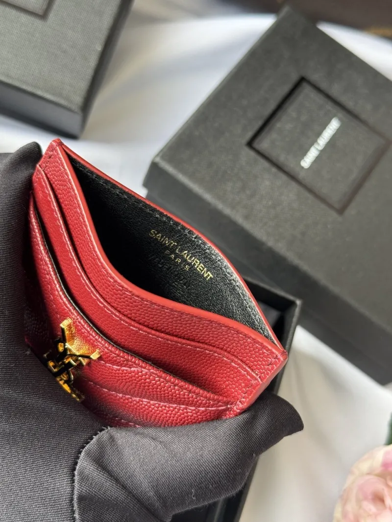Saint Laurent Red Quilted Leather Card Holder - Image 8