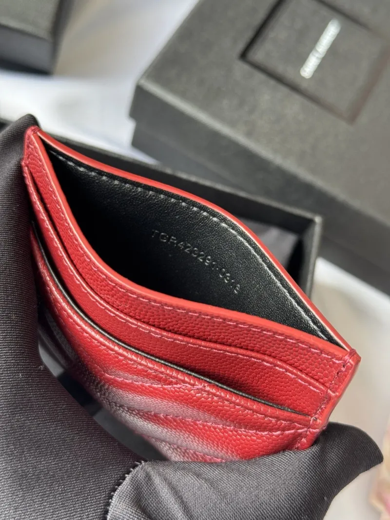 Saint Laurent Red Quilted Leather Card Holder - Image 9