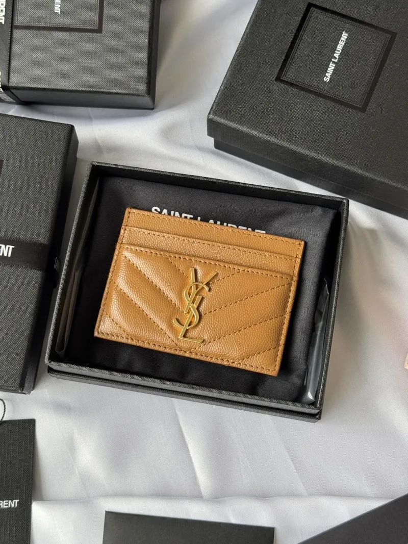 YSL Tan Quilted Leather Card Holder