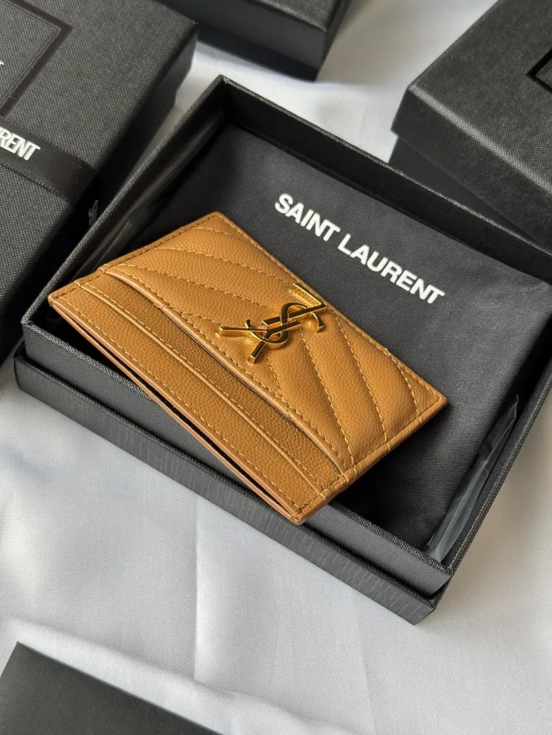 YSL Tan Quilted Leather Card Holder - Image 3