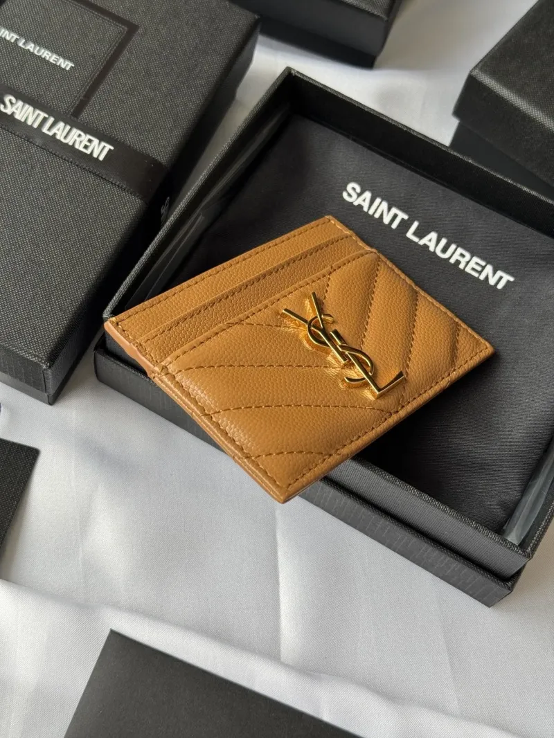 YSL Tan Quilted Leather Card Holder - Image 4