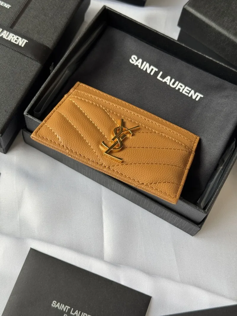 YSL Tan Quilted Leather Card Holder - Image 5